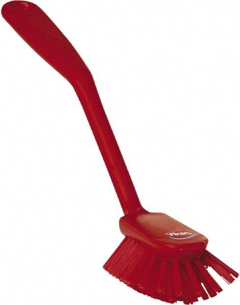 Vikan - 1" Bristle Length, Polyester Food Service Brush - 2-11/16" Long x 1" Wide Head, 10-1/2" OAL, Red, Polypropylene Block - Americas Industrial Supply