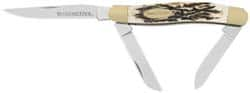 Winchester - 2-5/8" Blade, 6-13/32" OAL, Straight Stockman Knife - 3.9" Closed Length, Bone, 3 Blades, 3 Edges, 3 Blade Stockman with Jigged Bone Inlay Handle - Americas Industrial Supply