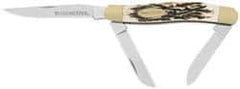 Winchester - 2-5/8" Blade, 6-13/32" OAL, Straight Stockman Knife - 3.9" Closed Length, Bone, 3 Blades, 3 Edges, 3 Blade Stockman with Jigged Bone Inlay Handle - Americas Industrial Supply