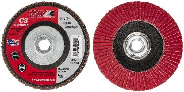 Camel Grinding Wheels - 40 Grit, 4-1/2" Disc Diam, 5/8-11 Center Hole, Ceramic Flap Disc - 13,300 Max RPM, Polyester Backing, Arbor Attaching System, Coated - Americas Industrial Supply
