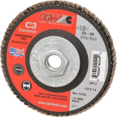 Camel Grinding Wheels - 60 Grit, 4-1/2" Disc Diam, 5/8-11 Center Hole, Ceramic Flap Disc - 13,300 Max RPM, Polyester Backing, Arbor Attaching System, Coated - Americas Industrial Supply