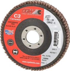 Camel Grinding Wheels - 36 Grit, 4-1/2" Disc Diam, 7/8" Center Hole, Ceramic Flap Disc - 13,300 Max RPM, Polyester Backing, Arbor Attaching System, Coated - Americas Industrial Supply