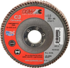 Camel Grinding Wheels - 40 Grit, 4-1/2" Disc Diam, 7/8" Center Hole, Ceramic Flap Disc - 13,300 Max RPM, Polyester Backing, Arbor Attaching System, Coated - Americas Industrial Supply