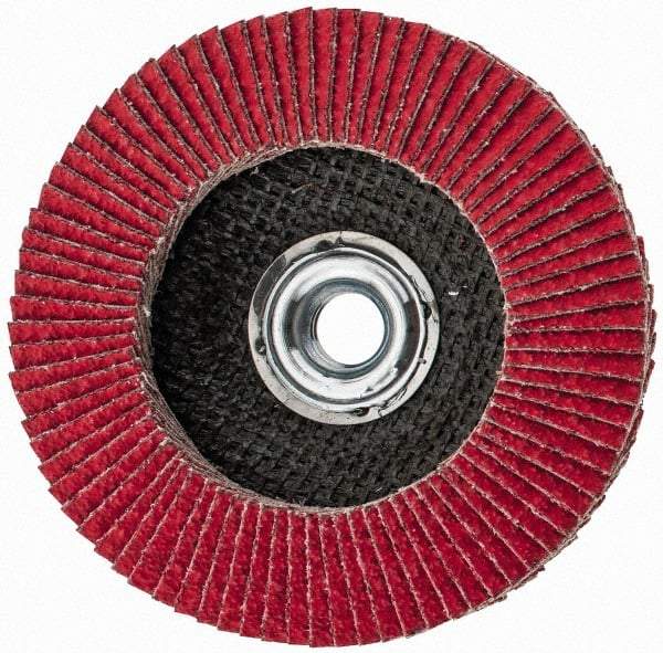 Camel Grinding Wheels - 40 Grit, 4-1/2" Disc Diam, 5/8-11 Center Hole, Ceramic Flap Disc - 13,300 Max RPM, Polyester Backing, Arbor Attaching System, Coated - Americas Industrial Supply