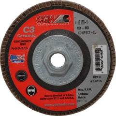 Camel Grinding Wheels - 80 Grit, 4-1/2" Disc Diam, 5/8-11 Center Hole, Ceramic Flap Disc - 13,300 Max RPM, Polyester Backing, Arbor Attaching System, Coated - Americas Industrial Supply