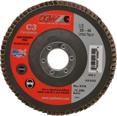 Camel Grinding Wheels - 40 Grit, 5" Disc Diam, 7/8" Center Hole, Ceramic Flap Disc - 12,200 Max RPM, Polyester Backing, Arbor Attaching System, Coated - Americas Industrial Supply