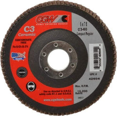 Camel Grinding Wheels - 60 Grit, 5" Disc Diam, 7/8" Center Hole, Ceramic Flap Disc - 12,200 Max RPM, Polyester Backing, Arbor Attaching System, Coated - Americas Industrial Supply