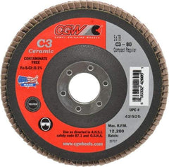 Camel Grinding Wheels - 80 Grit, 5" Disc Diam, 7/8" Center Hole, Ceramic Flap Disc - 12,200 Max RPM, Polyester Backing, Arbor Attaching System, Coated - Americas Industrial Supply