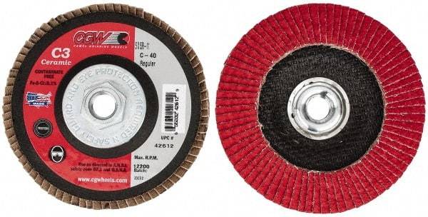 Camel Grinding Wheels - 40 Grit, 5" Disc Diam, 5/8-11 Center Hole, Ceramic Flap Disc - 12,200 Max RPM, Polyester Backing, Arbor Attaching System, Coated - Americas Industrial Supply