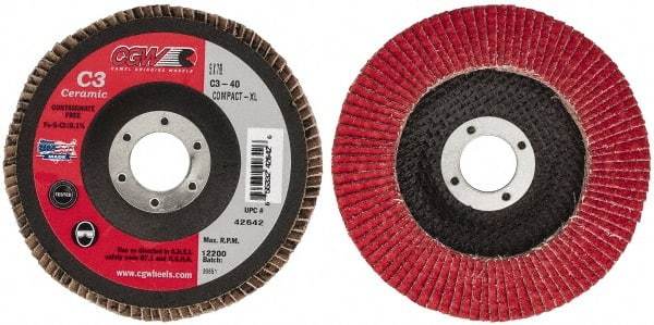 Camel Grinding Wheels - 40 Grit, 5" Disc Diam, 7/8" Center Hole, Ceramic Flap Disc - 12,200 Max RPM, Polyester Backing, Arbor Attaching System, Coated - Americas Industrial Supply