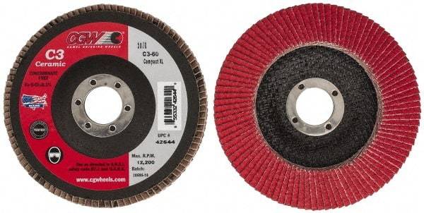 Camel Grinding Wheels - 60 Grit, 5" Disc Diam, 7/8" Center Hole, Ceramic Flap Disc - 12,200 Max RPM, Polyester Backing, Arbor Attaching System, Coated - Americas Industrial Supply