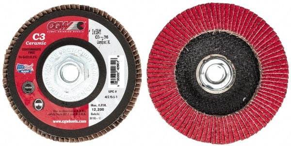 Camel Grinding Wheels - 36 Grit, 5" Disc Diam, 5/8-11 Center Hole, Ceramic Flap Disc - 12,200 Max RPM, Polyester Backing, Arbor Attaching System, Coated - Americas Industrial Supply