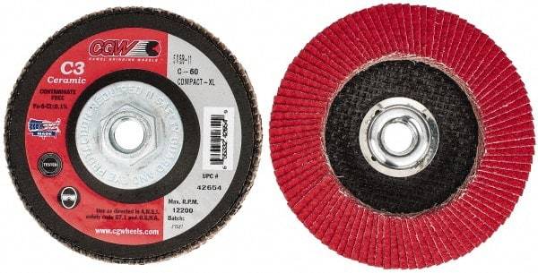 Camel Grinding Wheels - 60 Grit, 5" Disc Diam, 5/8-11 Center Hole, Ceramic Flap Disc - 12,200 Max RPM, Polyester Backing, Arbor Attaching System, Coated - Americas Industrial Supply
