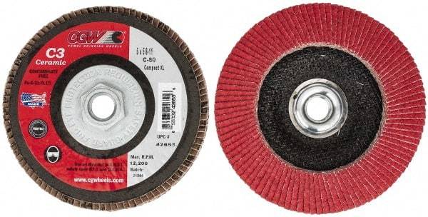 Camel Grinding Wheels - 80 Grit, 5" Disc Diam, 5/8-11 Center Hole, Ceramic Flap Disc - 12,200 Max RPM, Polyester Backing, Arbor Attaching System, Coated - Americas Industrial Supply