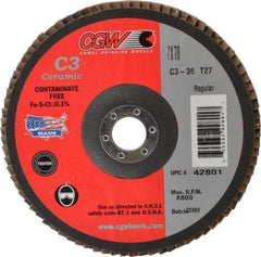 Camel Grinding Wheels - 36 Grit, 7" Disc Diam, 7/8" Center Hole, Type 27 Ceramic Flap Disc - 8,600 Max RPM, Polyester Backing, Arbor Attaching System, Coated - Americas Industrial Supply