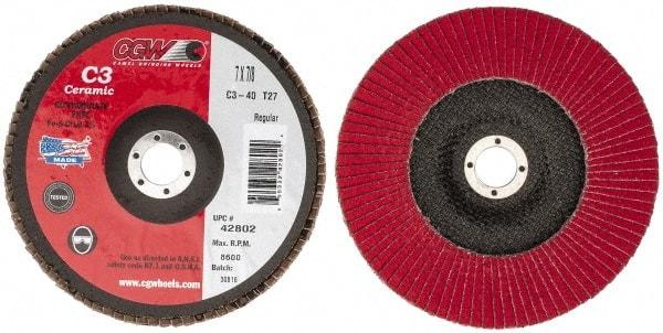 Camel Grinding Wheels - 40 Grit, 7" Disc Diam, 7/8" Center Hole, Type 27 Ceramic Flap Disc - 8,600 Max RPM, Polyester Backing, Arbor Attaching System, Coated - Americas Industrial Supply