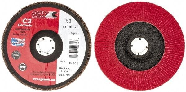 Camel Grinding Wheels - 60 Grit, 7" Disc Diam, 7/8" Center Hole, Type 27 Ceramic Flap Disc - 8,600 Max RPM, Polyester Backing, Arbor Attaching System, Coated - Americas Industrial Supply