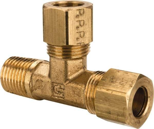 Parker - 3/8" OD, Brass Male Run Tee - 200 Max Working psi, -65 to 250°F, Comp x MNPT x Comp Ends - Americas Industrial Supply