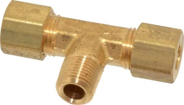 Parker - 1/4" OD, Brass Male Branch Tee - 300 Max Working psi, -65 to 250°F, Comp x Comp x MNPT Ends - Americas Industrial Supply