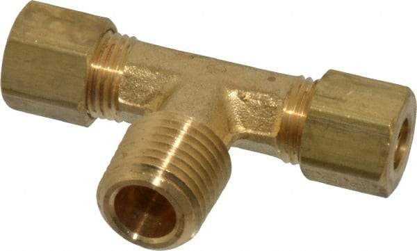 Parker - 1/4" OD, Brass Male Branch Tee - 300 Max Working psi, -65 to 250°F, Comp x Comp x MNPT Ends - Americas Industrial Supply