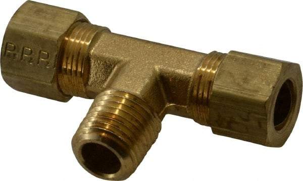 Parker - 3/8" OD, Brass Male Branch Tee - 200 Max Working psi, -65 to 250°F, Comp x Comp x MNPT Ends - Americas Industrial Supply