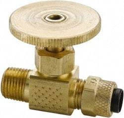 Parker - 1/4" Pipe, Inline Needle Valve - Poly-Tite x MNPTF Ends, Brass Valve, 150 Max psi - Americas Industrial Supply