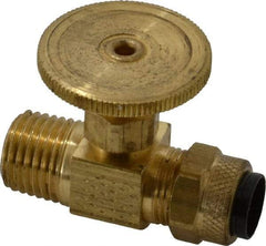 Parker - 3/8 x 1/4" Pipe, Inline Needle Valve - Poly-Tite x MNPTF Ends, Brass Valve, 150 Max psi - Americas Industrial Supply