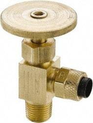 Parker - 1/4" Pipe, Angled Needle Valve - Poly-Tite x MNPTF Ends, Brass Valve, 150 Max psi - Americas Industrial Supply