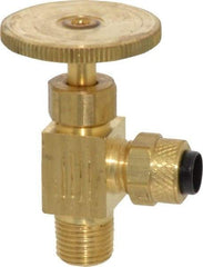 Parker - 1/4 x 1/8" Pipe, Angled Needle Valve - Poly-Tite x MNPTF Ends, Brass Valve, 150 Max psi - Americas Industrial Supply