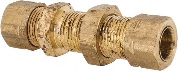 Parker - 3/8" OD, Brass Bulkhead Union - 1,000 Max Working psi, -65 to 250°F, Comp x Comp Ends - Americas Industrial Supply