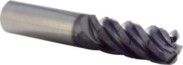 Iscar - 1/2" Diam, Variable Pitch, 1-1/4" LOC, 5 Flute Solid Carbide 0.1" Corner Radius Roughing End Mill - AlTiN Finish, 3" OAL, 1/2" Shank Diam, Single End, Centercutting, 38° Helix - Americas Industrial Supply