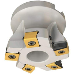 Iscar - 4 Inserts, 1-1/2" Cut Diam, 1/2" Arbor Diam, 0.118" Max Depth of Cut, Indexable Square-Shoulder Face Mill - 0/90° Lead Angle, 1.57" High, HTP LN.. 1006 Insert Compatibility, Through Coolant, Series TangPlunge - Americas Industrial Supply