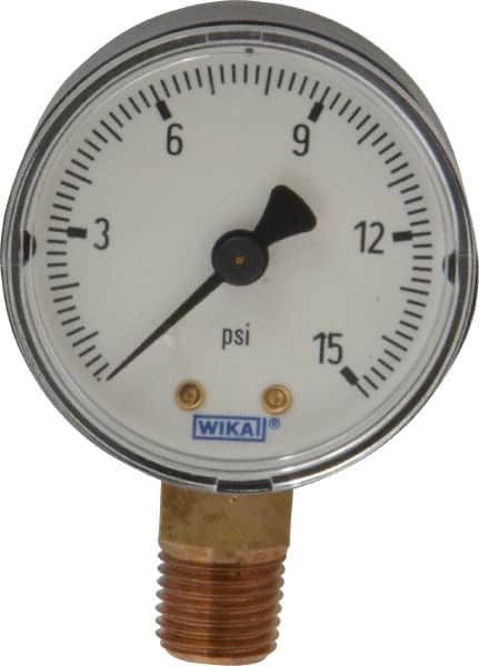 Wika - 2" Dial, 1/4 Thread, 0-15 Scale Range, Pressure Gauge - Lower Connection Mount, Accurate to 3-2-3% of Scale - Americas Industrial Supply