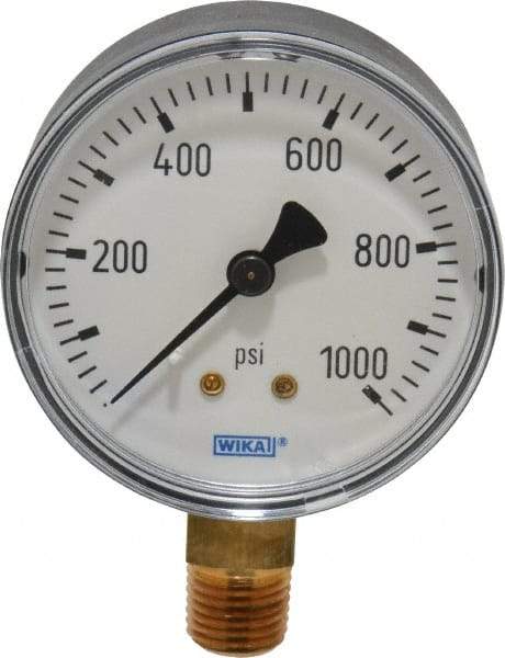 Wika - 2-1/2" Dial, 1/4 Thread, 0-1,000 Scale Range, Pressure Gauge - Lower Connection Mount, Accurate to 3-2-3% of Scale - Americas Industrial Supply
