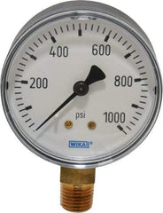 Wika - 2-1/2" Dial, 1/4 Thread, 0-1,000 Scale Range, Pressure Gauge - Lower Connection Mount, Accurate to 3-2-3% of Scale - Americas Industrial Supply