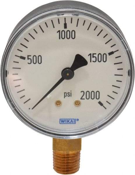 Wika - 2-1/2" Dial, 1/4 Thread, 0-2,000 Scale Range, Pressure Gauge - Lower Connection Mount, Accurate to 3-2-3% of Scale - Americas Industrial Supply