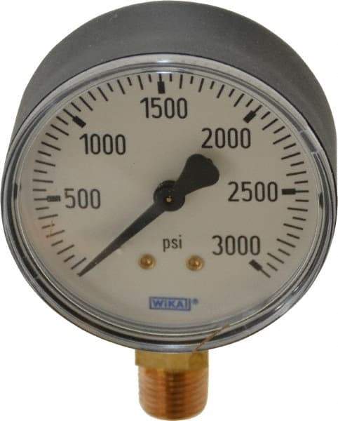 Wika - 2-1/2" Dial, 1/4 Thread, 0-3,000 Scale Range, Pressure Gauge - Lower Connection Mount, Accurate to 3-2-3% of Scale - Americas Industrial Supply