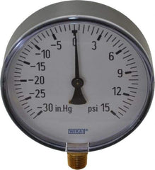 Wika - 4" Dial, 1/4 Thread, 30-0-15 Scale Range, Pressure Gauge - Lower Connection Mount, Accurate to 3-2-3% of Scale - Americas Industrial Supply