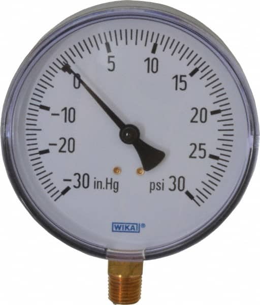 Wika - 4" Dial, 1/4 Thread, 30-0-30 Scale Range, Pressure Gauge - Lower Connection Mount, Accurate to 3-2-3% of Scale - Americas Industrial Supply