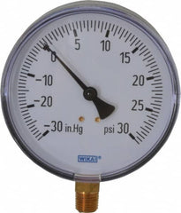 Wika - 4" Dial, 1/4 Thread, 30-0-30 Scale Range, Pressure Gauge - Lower Connection Mount, Accurate to 3-2-3% of Scale - Americas Industrial Supply
