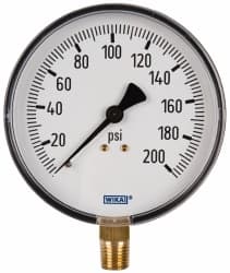 Wika - 4" Dial, 1/4 Thread, 0-200 Scale Range, Pressure Gauge - Lower Connection Mount, Accurate to 3-2-3% of Scale - Americas Industrial Supply
