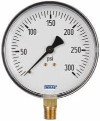 Wika - 4" Dial, 1/4 Thread, 0-300 Scale Range, Pressure Gauge - Lower Connection Mount, Accurate to 3-2-3% of Scale - Americas Industrial Supply