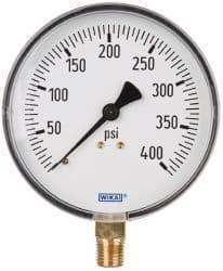 Wika - 4" Dial, 1/4 Thread, 0-400 Scale Range, Pressure Gauge - Lower Connection Mount, Accurate to 3-2-3% of Scale - Americas Industrial Supply