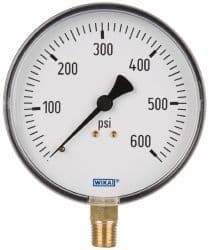 Wika - 4" Dial, 1/4 Thread, 0-600 Scale Range, Pressure Gauge - Lower Connection Mount, Accurate to 3-2-3% of Scale - Americas Industrial Supply