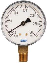 Wika - 2-1/2" Dial, 1/4 Thread, 30-0-300 Scale Range, Pressure Gauge - Lower Connection Mount, Accurate to 3-2-3% of Scale - Americas Industrial Supply