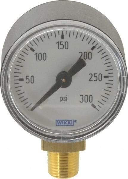 Wika - 1-1/2" Dial, 1/8 Thread, 0-300 Scale Range, Pressure Gauge - Lower Connection Mount, Accurate to 3-2-3% of Scale - Americas Industrial Supply