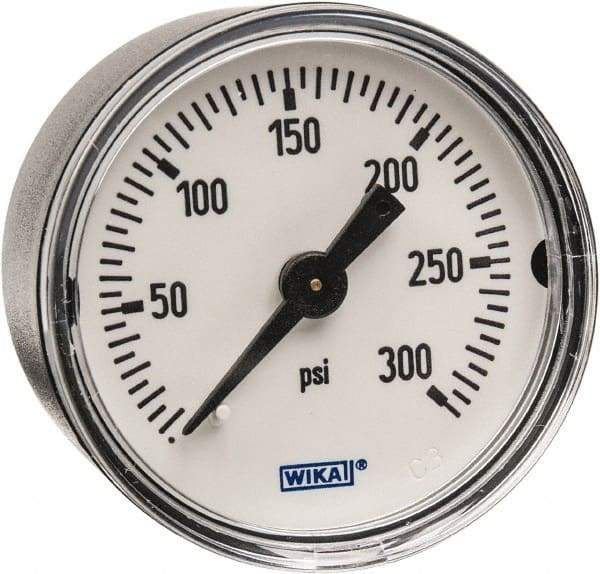 Wika - 1-1/2" Dial, 1/8 Thread, 0-300 Scale Range, Pressure Gauge - Center Back Connection Mount, Accurate to 3-2-3% of Scale - Americas Industrial Supply