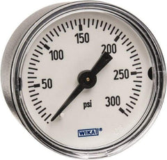 Wika - 1-1/2" Dial, 1/8 Thread, 0-300 Scale Range, Pressure Gauge - Center Back Connection Mount, Accurate to 3-2-3% of Scale - Americas Industrial Supply