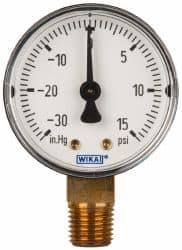 Wika - 2" Dial, 1/4 Thread, 30-0-15 Scale Range, Pressure Gauge - Lower Connection Mount, Accurate to 3-2-3% of Scale - Americas Industrial Supply