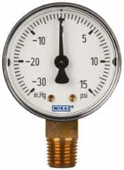 Wika - 2" Dial, 1/4 Thread, 30-0-15 Scale Range, Pressure Gauge - Lower Connection Mount, Accurate to 3-2-3% of Scale - Americas Industrial Supply
